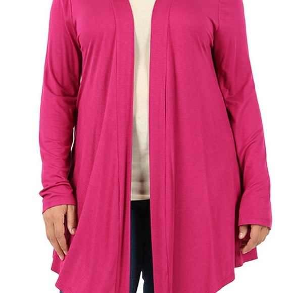 Zenana Lightweight Flowy Open Pocketed Cardigan Magenta Sz L NWT - Picture 2 of 2